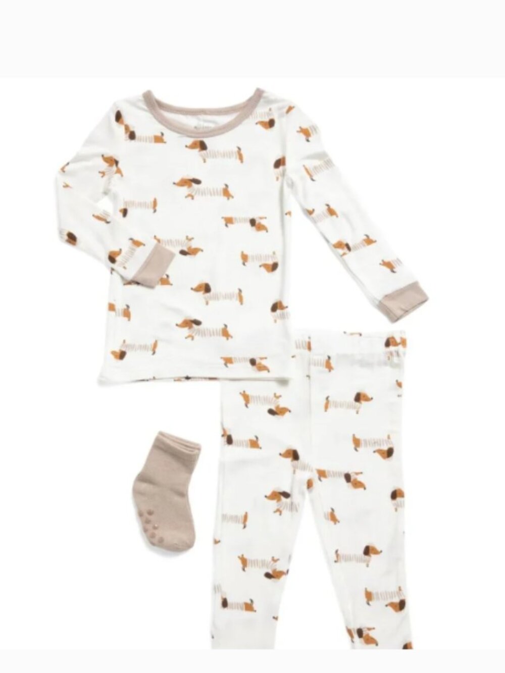 NWT Milkberry Soft Bamboo Pajamas Set w Matching Socks Dog Tan Dachshund Print